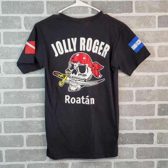 Jolly Roger Pirate Roatán T-Shirt Sun Faded Women's Shirt Size S - Picture 1 of 13